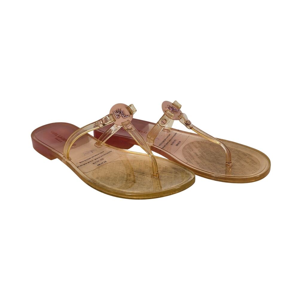 KARL LAGERFELD WYLDA WOMEN'S CRADLE PINK CRYSTAL LOGO CLEAR SANDAL SIZE 8M/38.5B